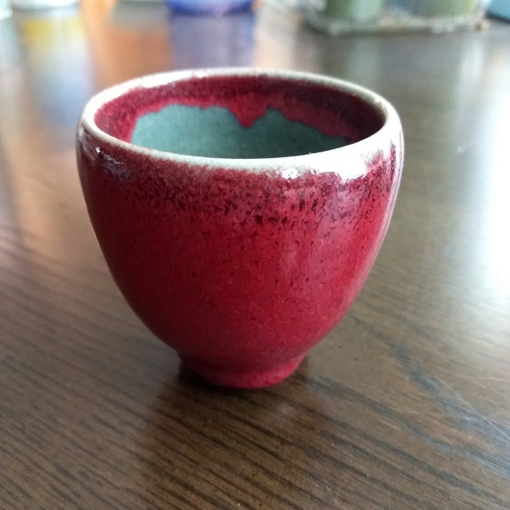 Antique Chinese Oxblood Glaze Handmade Signed Stoneware Teacup